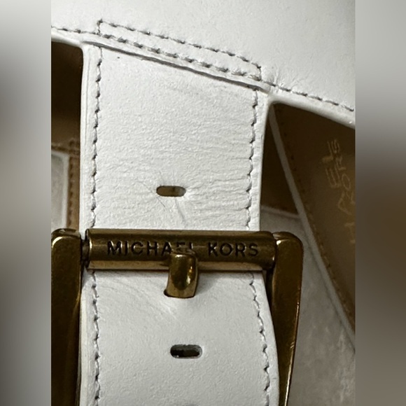 New Michael Kors Becker T Strap Leather Rare Optic White Block Heel 9.5M w/Box - Picture 7 of 16